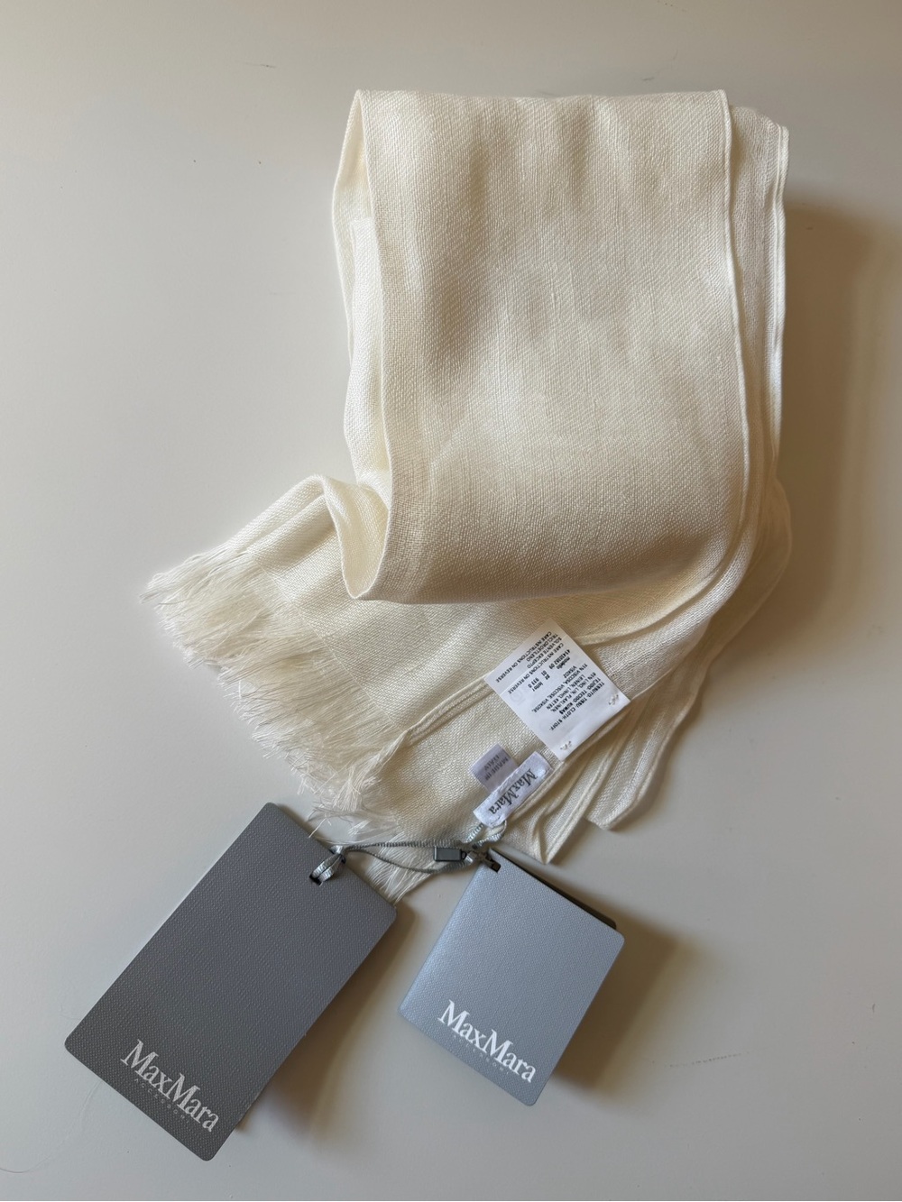 MaxMara Cream Lightweight Linen Fringed Scarf BNWT